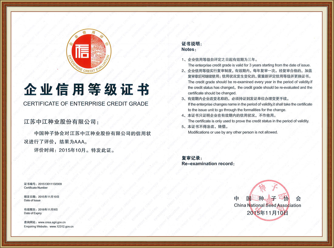 2015年度3A企業(yè)信用等級證書